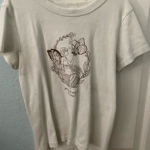 Brandy Melville brown and white “where do you go my love” shirt